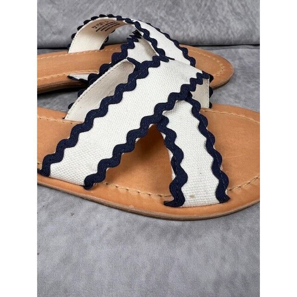 Draper James Women Piper Flat Slide Sandals Size 7 Fabric White and Blue - Picture 3 of 7